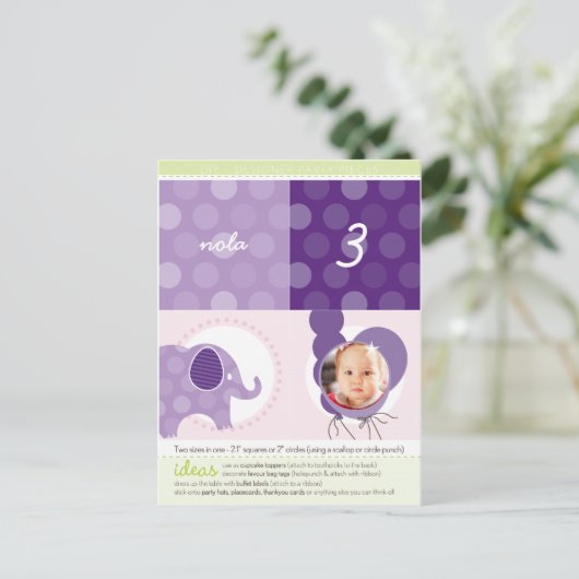 PARTY CIRCLES:: olifant + ballonnen 6 Uitnodiging Briefkaart (Staand voorkant)