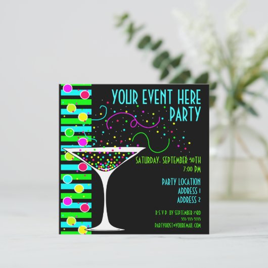 Party Confetti Cocktail Invitation Kaart (Staand voorkant)