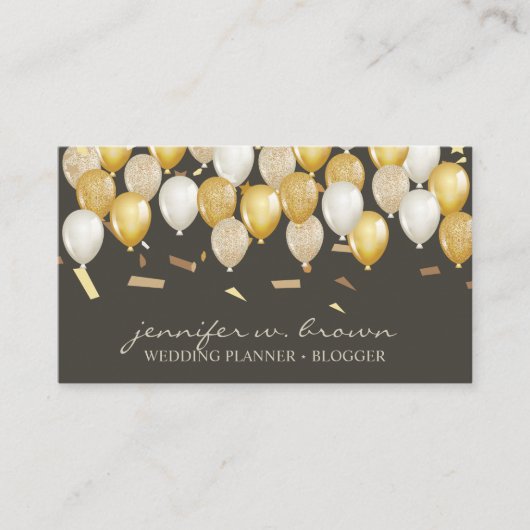 Party Confetti Event Brown Gold Balloon Visitekaartje (Voorkant)