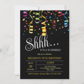 Party Confetti Ribbon Black Surprise Verjaardag Kaart (Voorkant)