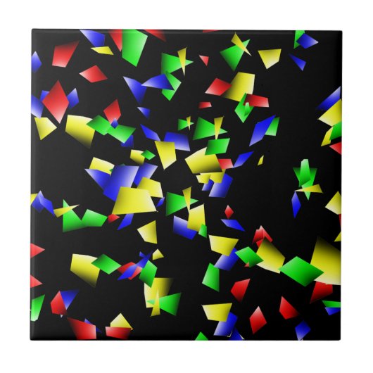 Party Confetti - Zwarte achtergrond Tegeltje (Voorkant)