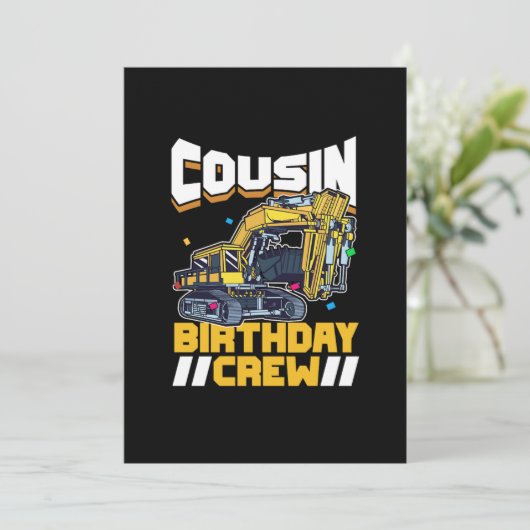 Party Construction Digger Cousin Birthday Crew Kaart (Staand voorkant)