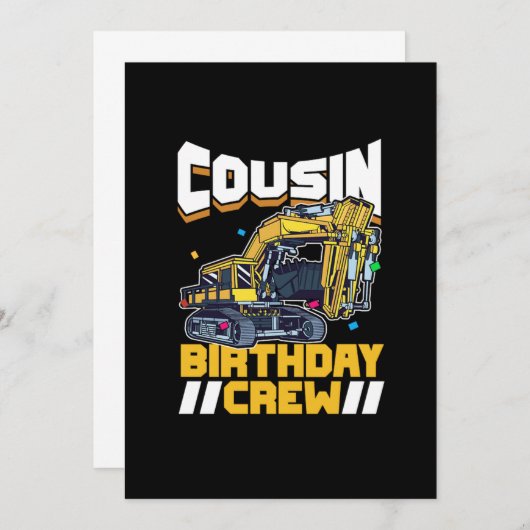 Party Construction Digger Cousin Birthday Crew Kaart (Voorkant / Achterkant)