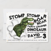 Party Crasher Dinosaur verjaardagsuitnodiging Kaart (Voorkant)