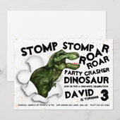 Party Crasher Dinosaur verjaardagsuitnodiging Kaart (Voorkant / Achterkant)