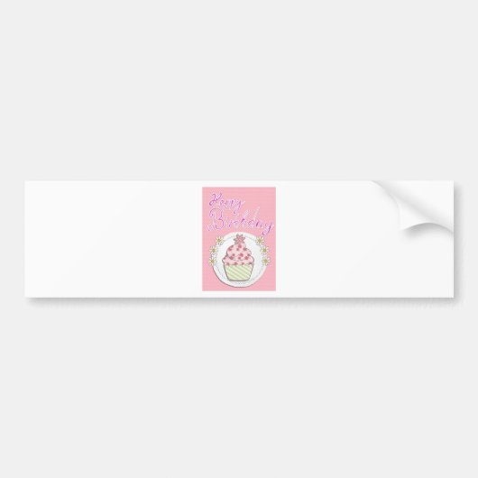 Party Cupcake Roze Happy Birthday Bumpersticker (Voorkant)