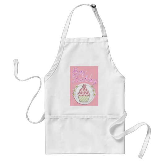 Party Cupcake Roze Happy Birthday Standaard Schort (Voorkant)