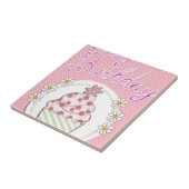 Party Cupcake Roze Happy Birthday Tegeltje (Zijkant)