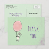 Party Dank u Schattige konijn met een ballon Briefkaart (Voorkant / Achterkant)