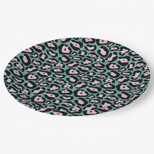 Party Dier Blauwgroen en Roze Cheetah Papier Borde Papieren Bordje (Gekanteld)