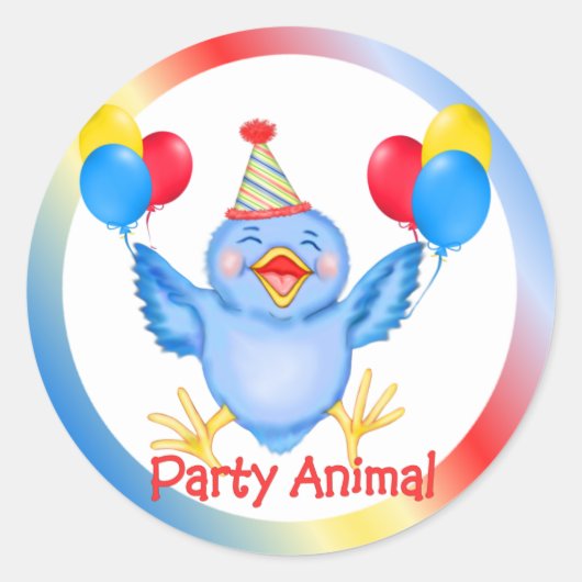 Party Dier Bluebird Ronde Sticker (Voorkant)