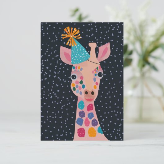 Party Dier Giraffe Notecard Bedankkaart (Staand voorkant)