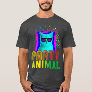 Party Dier Grappig Feestkat Kleurrijke Grafische D T-shirt