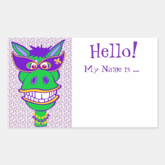 Party Dier Mardi Gras Mule Naam Tags Rechthoekige Sticker (Voorkant)