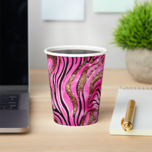 Party Dier Tijger Print Papier Cup, Roze Glitter Papieren Bekers