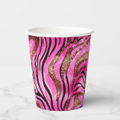 Party Dier Tijger Print Papier Cup, Roze Glitter Papieren Bekers (Voorkant)