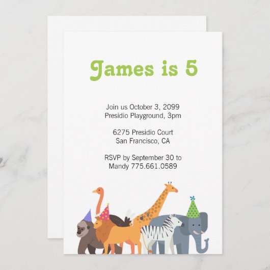 Party Dier Verjaardag Party uitnodiging (Voorkant / Achterkant)