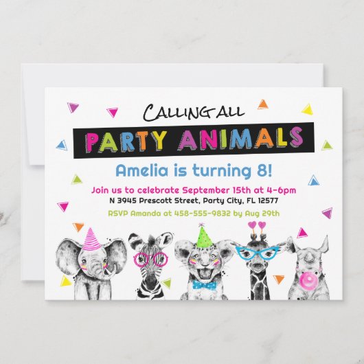 Party Dier Verjaardag Uitnodiging (Voorkant)