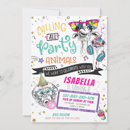 Party Dier Verjaardag Uitnodigingen Zoo Safari Mei (Voorkant)