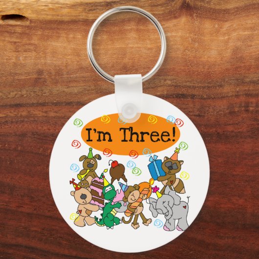 Party Dieren 3e verjaardag Tshirts Sleutelhanger (Voorkant)