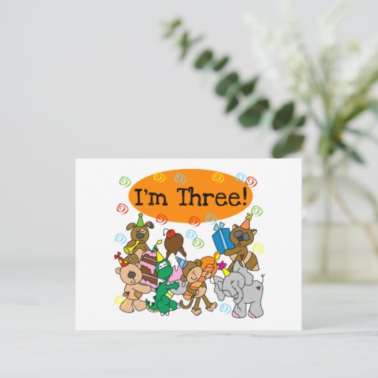 Party Dieren 3e verjaardag Tshirts Uitnodiging Briefkaart (Staand voorkant)