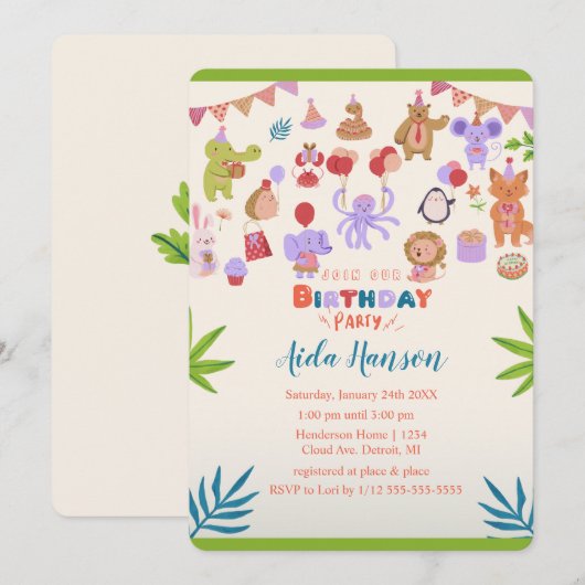 Party Dieren Extravaganza Verjaardagsfeest Kaart (Voorkant / Achterkant)