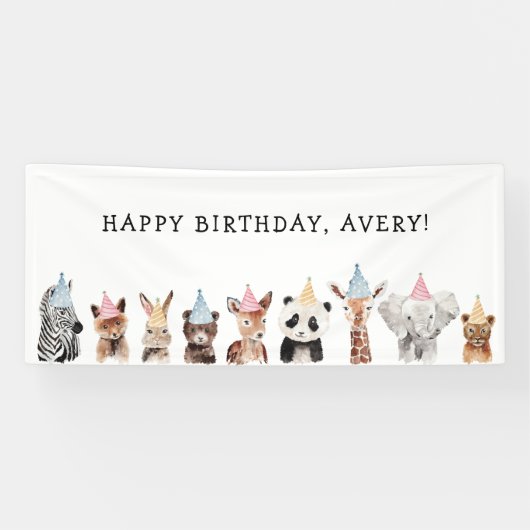 Party Dieren Kinderen Verjaardag Spandoek (Horizontaal)