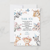 Party dieren leuke safari jongen verjaardagsfeestj bedankkaart (Voorkant)