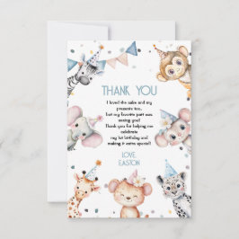 Party dieren leuke safari jongen verjaardagsfeestj bedankkaart