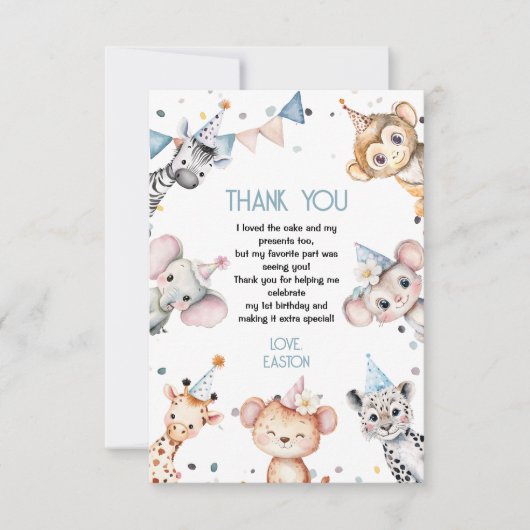 Party dieren leuke safari jongen verjaardagsfeestj bedankkaart (Voorkant)