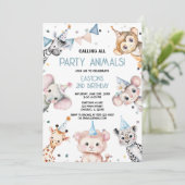 Party dieren leuke safari jongen verjaardagsfeestj kaart (Staand voorkant)