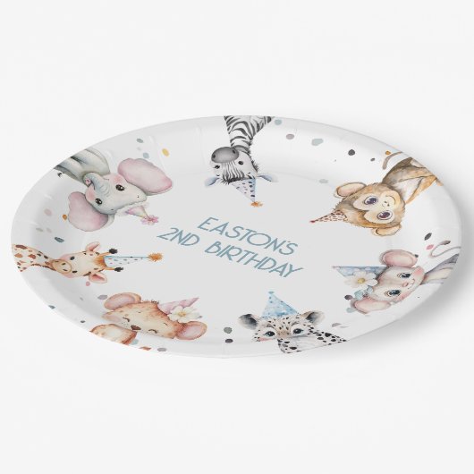 Party dieren leuke safari jongen verjaardagsfeestj papieren bordje (Gekanteld)