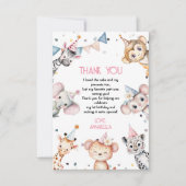 Party dieren leuke safari meisje verjaardagsfeestj bedankkaart (Voorkant)