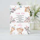 Party dieren leuke safari meisje verjaardagsfeestj bedankkaart (Staand voorkant)