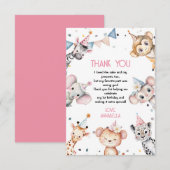 Party dieren leuke safari meisje verjaardagsfeestj bedankkaart (Voorkant / Achterkant)