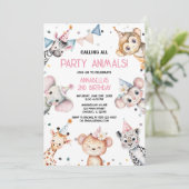 Party dieren leuke safari meisje verjaardagsfeestj kaart (Staand voorkant)