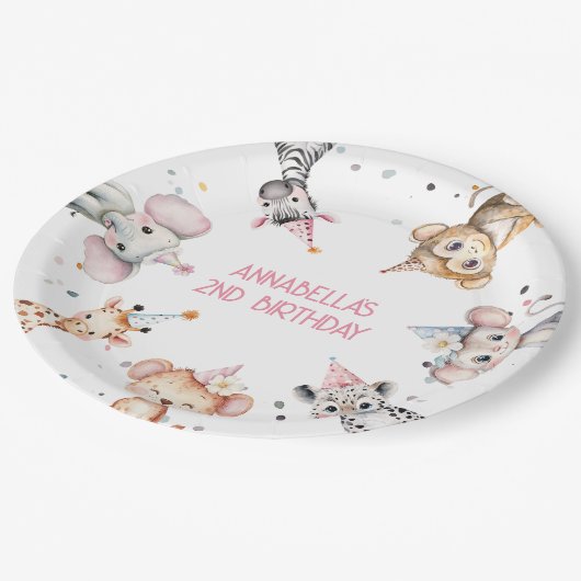 Party dieren leuke safari meisje verjaardagsfeestj papieren bordje (Gekanteld)