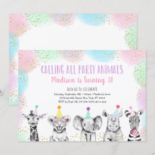 Party Dieren Meisje Safari Verjaardag Uitnodiging
