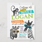 Party Dieren Moderne Verjaardag Uitnodiging (Voorkant)
