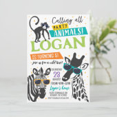 Party Dieren Moderne Verjaardag Uitnodiging (Staand voorkant)