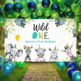 Party Dieren Safari Boy Wild Een Eerste Verjaardag Spandoek