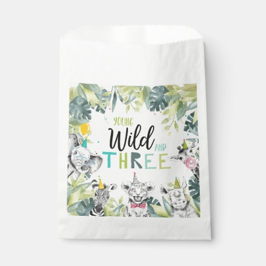 Party Dieren Safari Jong Wild en Drie Verjaardag Bedankzakje (Voorkant)