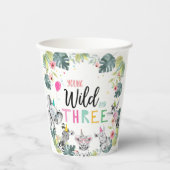 Party Dieren Safari Jong Wild en Drie Verjaardag Papieren Bekers (Voorkant)
