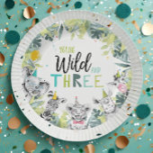 Party Dieren Safari Jong Wild en Drie Verjaardag Papieren Bordje