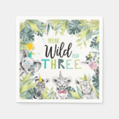 Party Dieren Safari Jong Wild en Drie Verjaardag Servet (Voorkant)