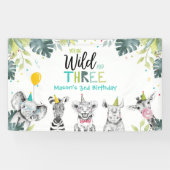 Party Dieren Safari Jongen Derde Verjaardag Achter Spandoek (Horizontaal)
