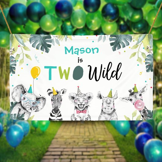 Party Dieren Safari Jongen Twee Wilde Blauwe Achte Spandoek