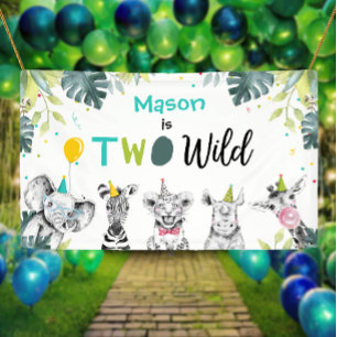 Party Dieren Safari Jongen Twee Wilde Blauwe Achte Spandoek