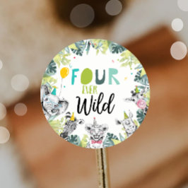 Party Dieren Safari Jongen Vier Wilde Verjaardag Ronde Sticker