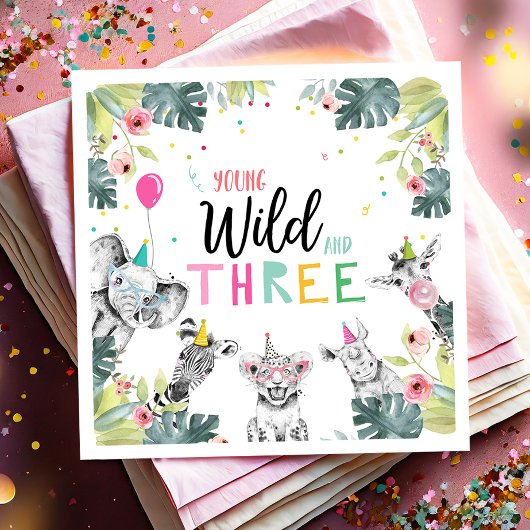 Party Dieren Safari Meisje Jong Wild en Drie Servet